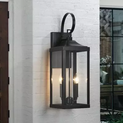 Phelon Large Black Metal Lantern Outdoor Wall Sconce Phelon Large Black Metal Lantern Outdoor Wall Sconce