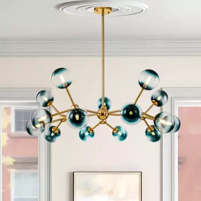 Taryn 15 Light Teal Colored Globe Glass Chandelier Taryn 15 Light Teal Colored Globe Glass Chandelier