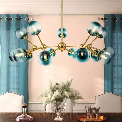 Taryn 15 Light Teal Colored Globe Glass Chandelier Taryn 15 Light Teal Colored Globe Glass Chandelier