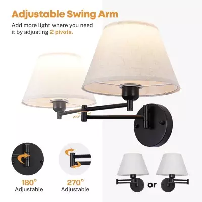 Vynith Battery Opperated White Linen Dimmable Swing Arm Sconce Vynith Battery Opperated White Linen Dimmable Swing Arm Sconce