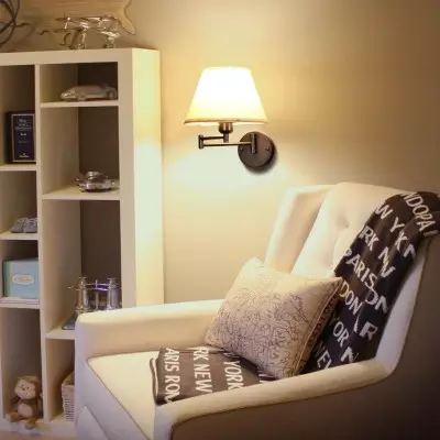 Vynith Battery Opperated White Linen Dimmable Swing Arm Sconce Vynith Battery Opperated White Linen Dimmable Swing Arm Sconce