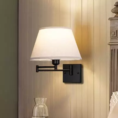 Vynith Battery Opperated White Linen Dimmable Swing Arm Sconce Vynith Battery Opperated White Linen Dimmable Swing Arm Sconce