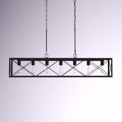 Wrylor Farmhouse 7 Light Steel Rectangle Chandelier