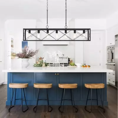 Wrylor Farmhouse 7 Light Steel Rectangle Chandelier Wrylor Farmhouse 7 Light Steel Rectangle Chandelier