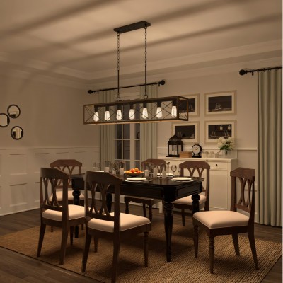 Wrylor Farmhouse 7 Light Steel Rectangle Chandelier