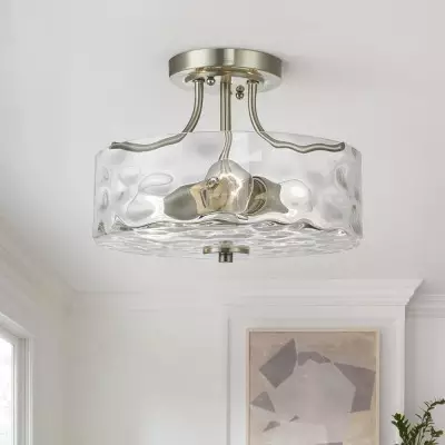 Ixorath Nickel Clear Water Ripple Glass Drum Ceiling Light Ixorath Nickel Clear Water Ripple Glass Drum Ceiling Light