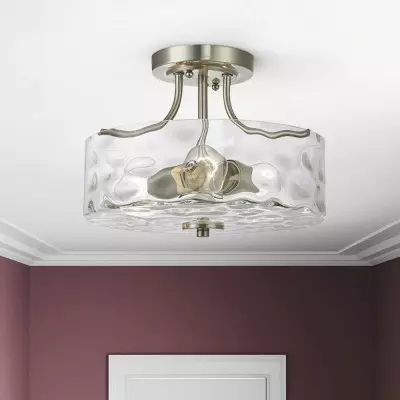 Ixorath Nickel Clear Water Ripple Glass Drum Ceiling Light Ixorath Nickel Clear Water Ripple Glass Drum Ceiling Light