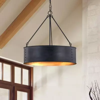 Quillan Industrial Large Black Drum Pendant Light For Dinning Room Quillan Industrial Large Black Drum Pendant Light For Dinning Room