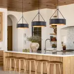 Quillan Industrial Large Black Drum Pendant Light For Dinning Room