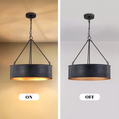 Quillan Industrial Large Black Drum Pendant Light For Dinning Room Quillan Industrial Large Black Drum Pendant Light For Dinning Room