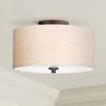 Jynor Bronze Oatmeal Fabric Drum Semi Flush Mount Light