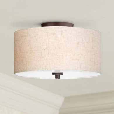 Jynor Bronze Oatmeal Fabric Drum Semi Flush Mount Light
