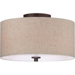Jynor Bronze Oatmeal Fabric Drum Semi Flush Mount Light