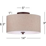 Jynor Bronze Oatmeal Fabric Drum Semi Flush Mount Light
