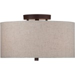 Jynor Bronze Oatmeal Fabric Drum Semi Flush Mount Light
