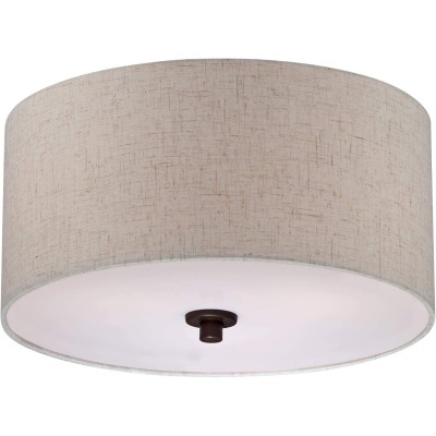 Jynor Bronze Oatmeal Fabric Drum Semi Flush Mount Light