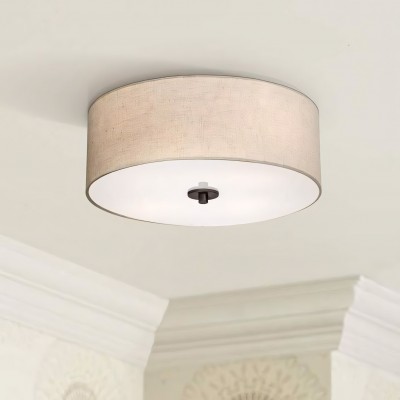 Jynor Bronze Oatmeal Fabric Drum Semi Flush Mount Light
