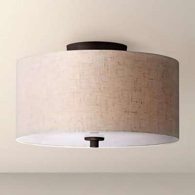 Jynor Bronze Oatmeal Fabric Drum Semi Flush Mount Light