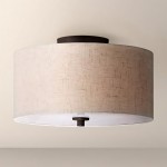 Jynor Bronze Oatmeal Fabric Drum Semi Flush Mount Light