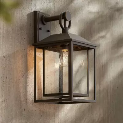Mythor Bronze Textured Clear Glass Lantern Outdoor Sconce Mythor Bronze Textured Clear Glass Lantern Outdoor Sconce