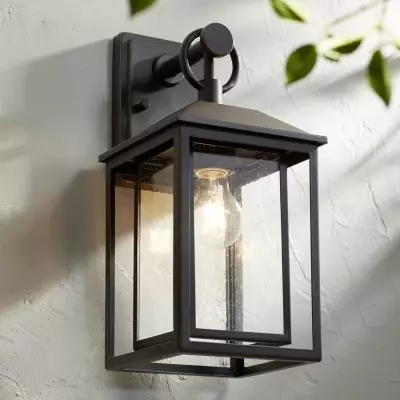 Mythor Bronze Textured Clear Glass Lantern Outdoor Sconce Mythor Bronze Textured Clear Glass Lantern Outdoor Sconce