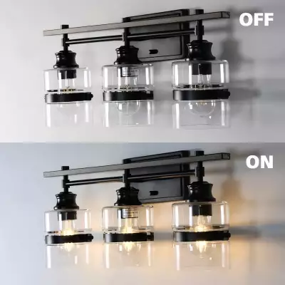 Nexith 3 Lights Black Iron Clear Glass Vanity Wall Sconce Nexith 3 Lights Black Iron Clear Glass Vanity Wall Sconce