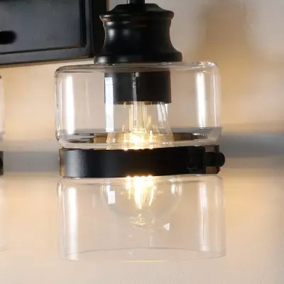 Nexith 3 Lights Black Iron Clear Glass Vanity Wall Sconce Nexith 3 Lights Black Iron Clear Glass Vanity Wall Sconce