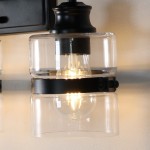 Nexith 3 Lights Black Iron Clear Glass Vanity Wall Sconce