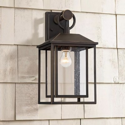 Mythor Bronze Textured Clear Glass Lantern Outdoor Sconce Mythor Bronze Textured Clear Glass Lantern Outdoor Sconce