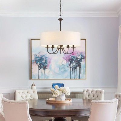 Nyneve 5 Light Dimmable Fabric Drum Chandelier