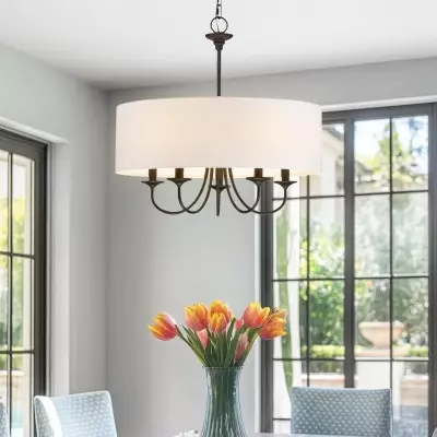 Nyneve 5 Light Dimmable Fabric Drum Chandelier Nyneve 5 Light Dimmable Fabric Drum Chandelier