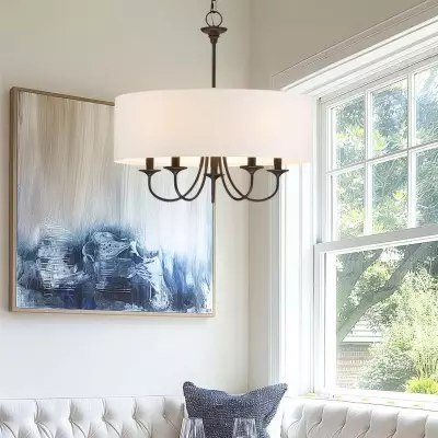 Nyneve 5 Light Dimmable Fabric Drum Chandelier Nyneve 5 Light Dimmable Fabric Drum Chandelier