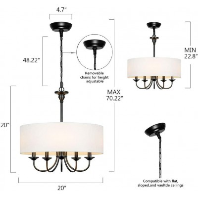 Nyneve 5 Light Dimmable Fabric Drum Chandelier