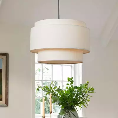 Isidoro Farmhouse Tiered Linen Drum Pendant Isidoro Farmhouse Tiered Linen Drum Pendant