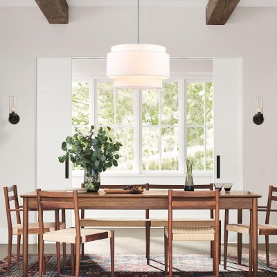 Isidoro Farmhouse Tiered Linen Drum Pendant Isidoro Farmhouse Tiered Linen Drum Pendant
