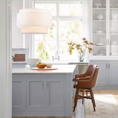 Isidoro Farmhouse Tiered Linen Drum Pendant Isidoro Farmhouse Tiered Linen Drum Pendant