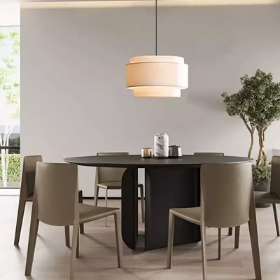 Isidoro Farmhouse Tiered Linen Drum Pendant Isidoro Farmhouse Tiered Linen Drum Pendant