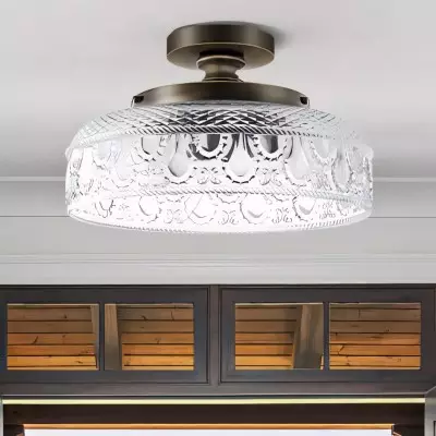 Santos Vintage Hand Carved Floral Clear Glass Semi Flush Mount Ceiling Light Santos Vintage Hand Carved Floral Clear Glass Semi Flush Mount Ceiling Light