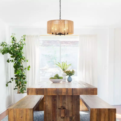 Haynes Rustic Rattan Dimmable Drum Pendant Light