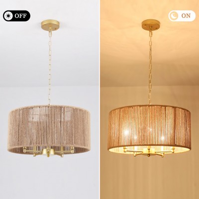 Haynes Rustic Rattan Dimmable Drum Pendant Light