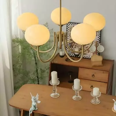 Bianca Colored Glass Shade Chandelier with Globes