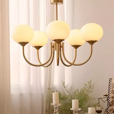 Bianca Colored Glass Shade Chandelier with Globes Bianca Colored Glass Shade Chandelier with Globes
