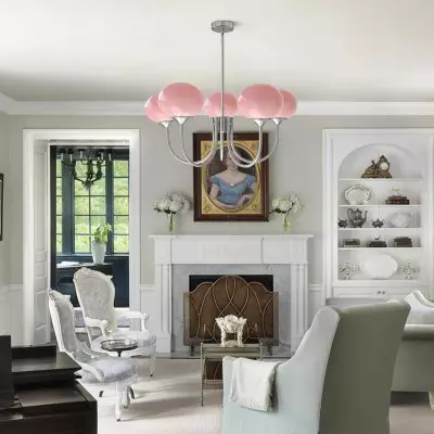 Bianca Colored Glass Shade Chandelier with Globes Bianca Colored Glass Shade Chandelier with Globes