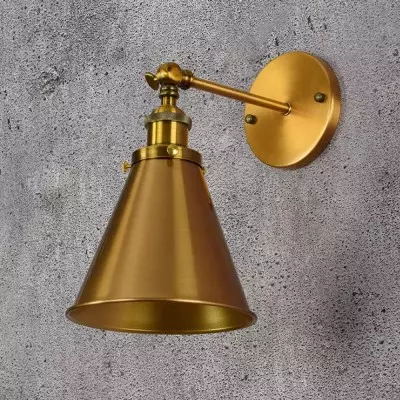 Ruhi Antique Brass Swing Arm Wall Sconce With Tapered Lampshade Ruhi Antique Brass Swing Arm Wall Sconce With Tapered Lampshade