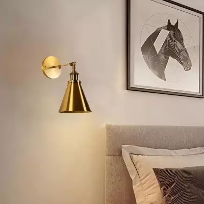 Ruhi Antique Brass Swing Arm Wall Sconce With Tapered Lampshade Ruhi Antique Brass Swing Arm Wall Sconce With Tapered Lampshade
