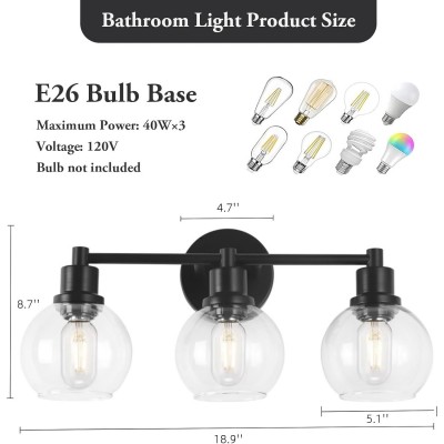 Navya Modern 3-Light Bathroom Sconces with Clear Glass Shades Navya Modern 3-Light Bathroom Sconces with Clear Glass Shades