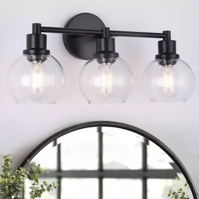 Navya Modern 3-Light Bathroom Sconces with Clear Glass Shades Navya Modern 3-Light Bathroom Sconces with Clear Glass Shades