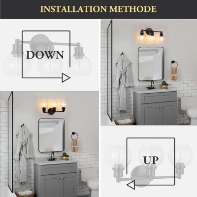 Navya Modern 3-Light Bathroom Sconces with Clear Glass Shades Navya Modern 3-Light Bathroom Sconces with Clear Glass Shades