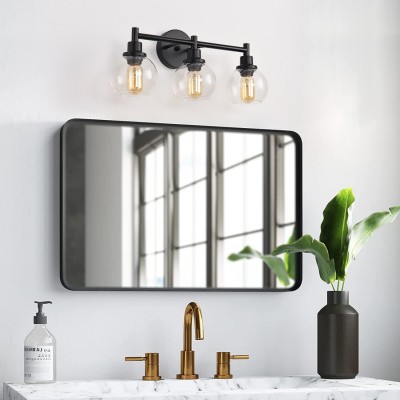 Navya Modern 3-Light Bathroom Sconces with Clear Glass Shades Navya Modern 3-Light Bathroom Sconces with Clear Glass Shades