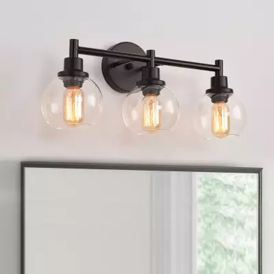 Navya Modern 3-Light Bathroom Sconces with Clear Glass Shades Navya Modern 3-Light Bathroom Sconces with Clear Glass Shades